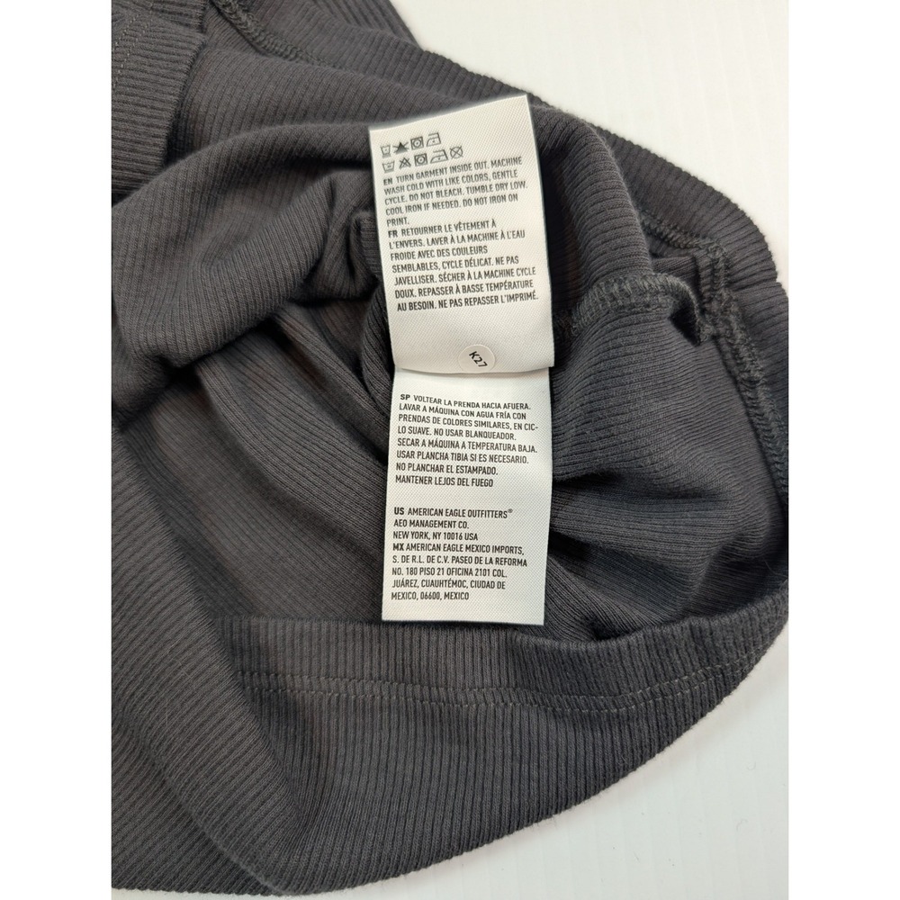 American Eagle Grey Ribbed Graphic Baby Tee Eagle 77 Tiger Short‎ Sleeve Medium - Picture 6 of 10
